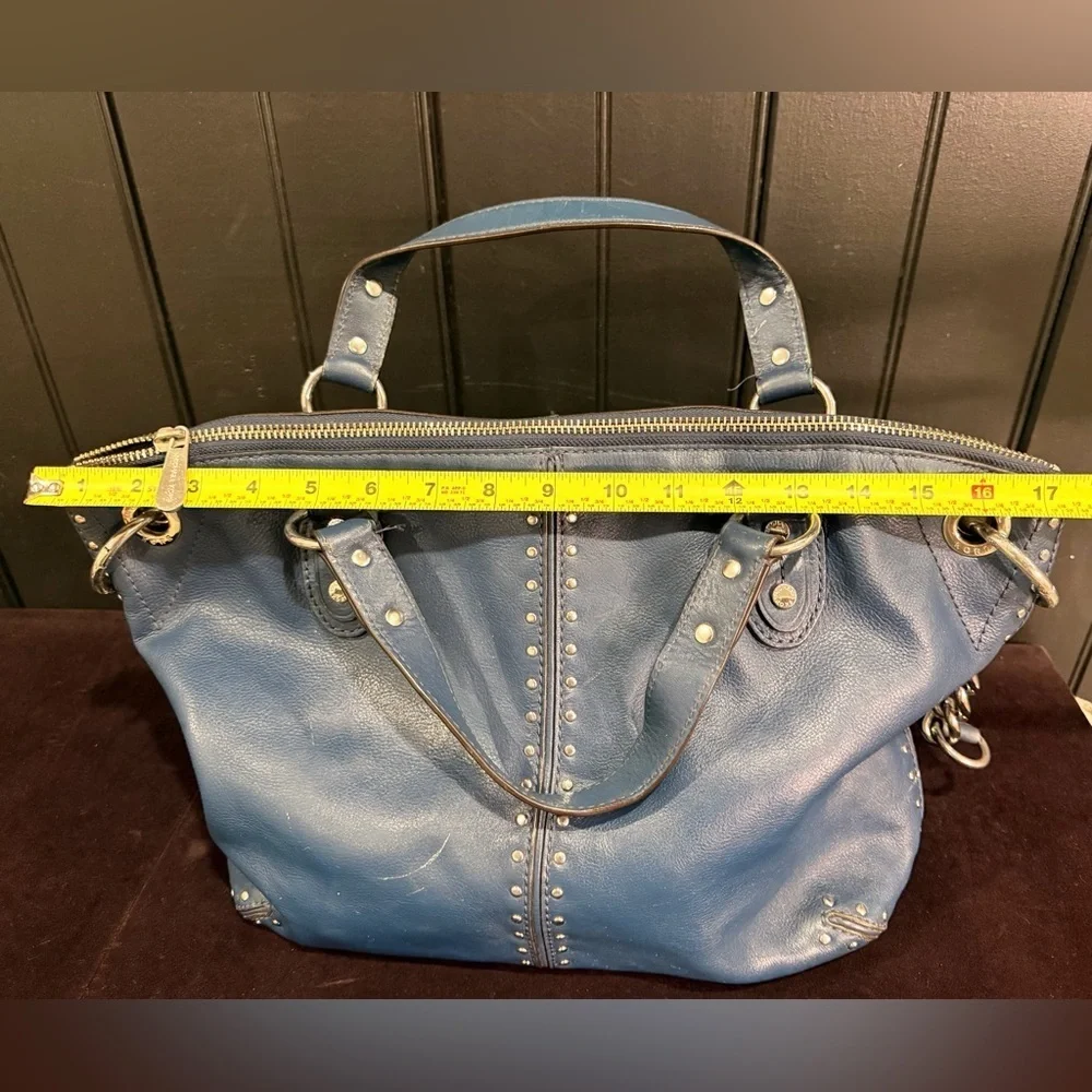 Michael Kors Astor LG Chain Satchel Genuine Leather Tote Silver Accents